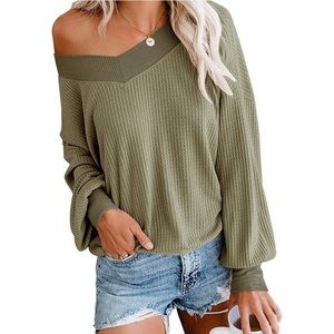 Waffle knit v-neck sweater